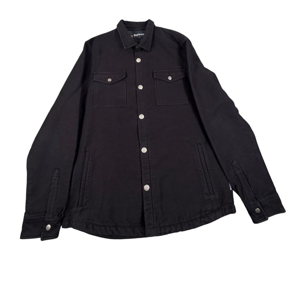 Barbour Carrbridge Jacket Mens L Black Plaid Lined Snap Front Twill Shacket